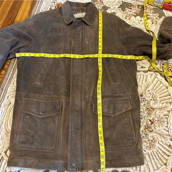 Wilsons Pelle Studio Brown Leather Sherpa Fur Lined Mid Length Heavy Winter Coat - Picture 9 of 17